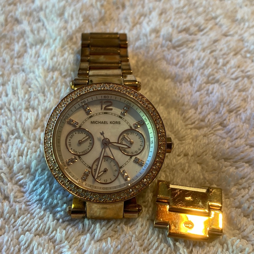 Michael Kors Gold-Tone Chronograph Watch with Crystal Bezel
